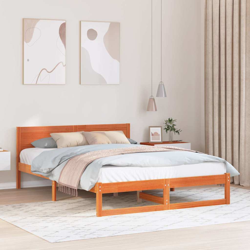 Sengestel med hovedgærde Voks brun 140 x 200 cm Massiv fyrretræ
