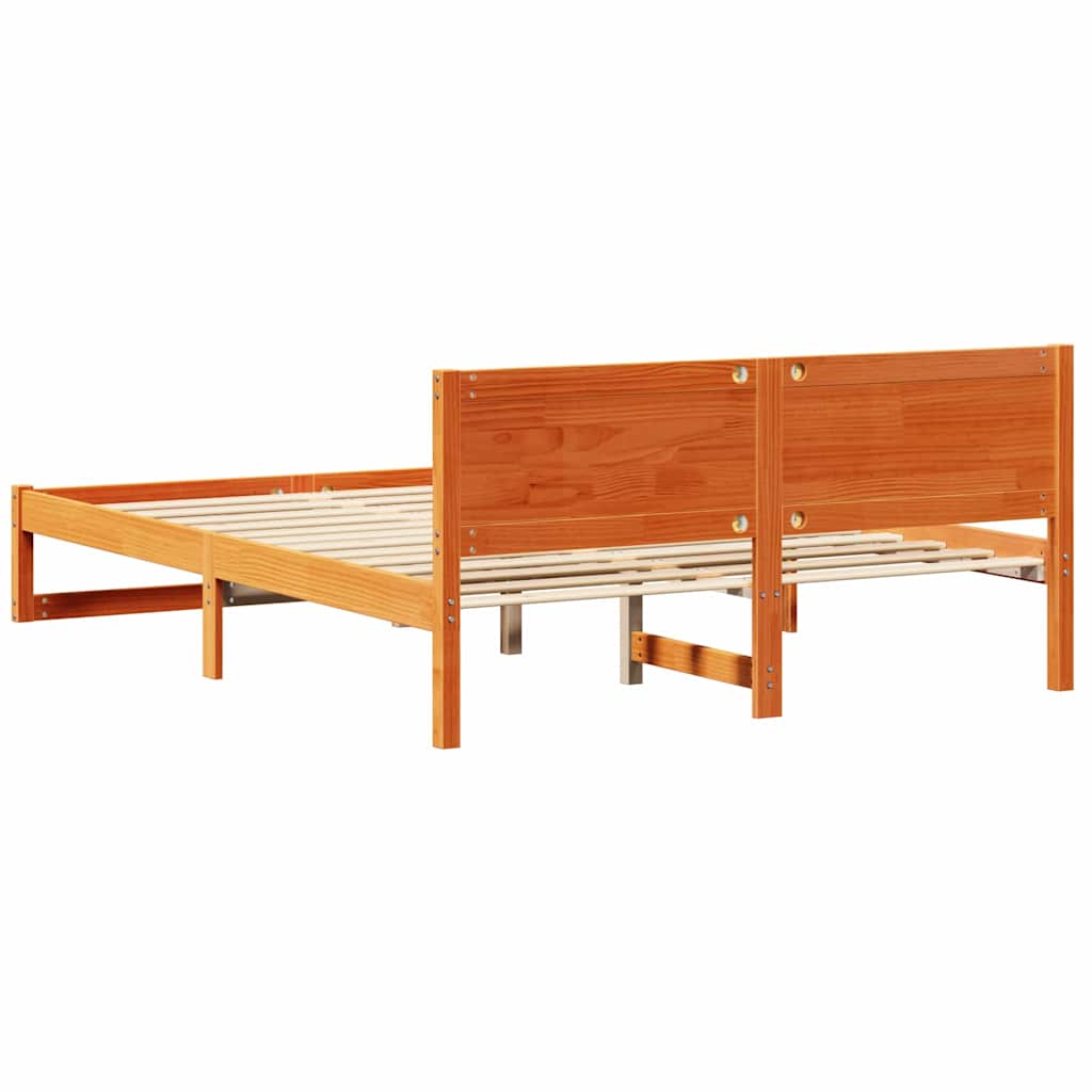 Sengestel med hovedgærde Voks brun 140 x 200 cm Massiv fyrretræ