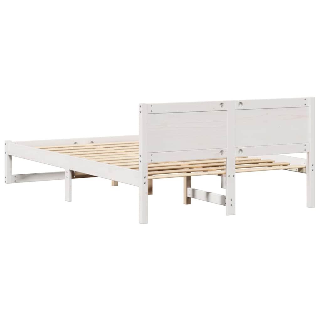 Sengestel med hovedgærde Hvid 120 x 200 cm Massiv fyrretræ