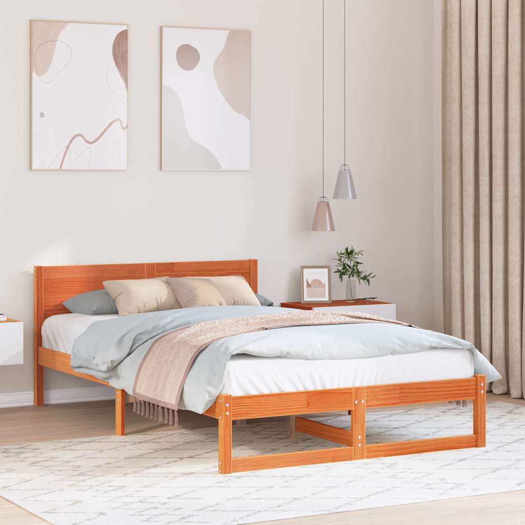 Sengestel med hovedgærde Voks brun 120 x 200 cm Massiv fyrretræ
