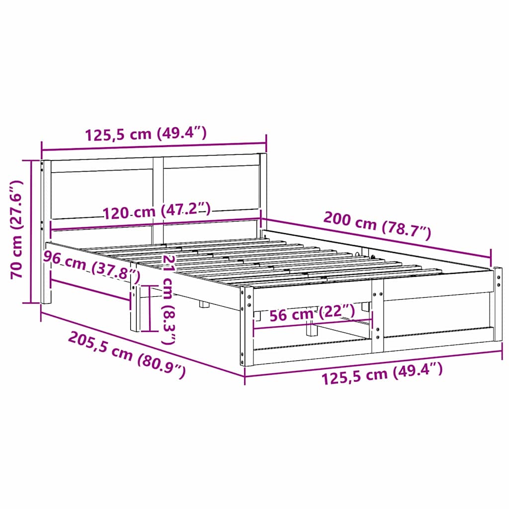 Sengestel med hovedgærde Voks brun 120 x 200 cm Massiv fyrretræ
