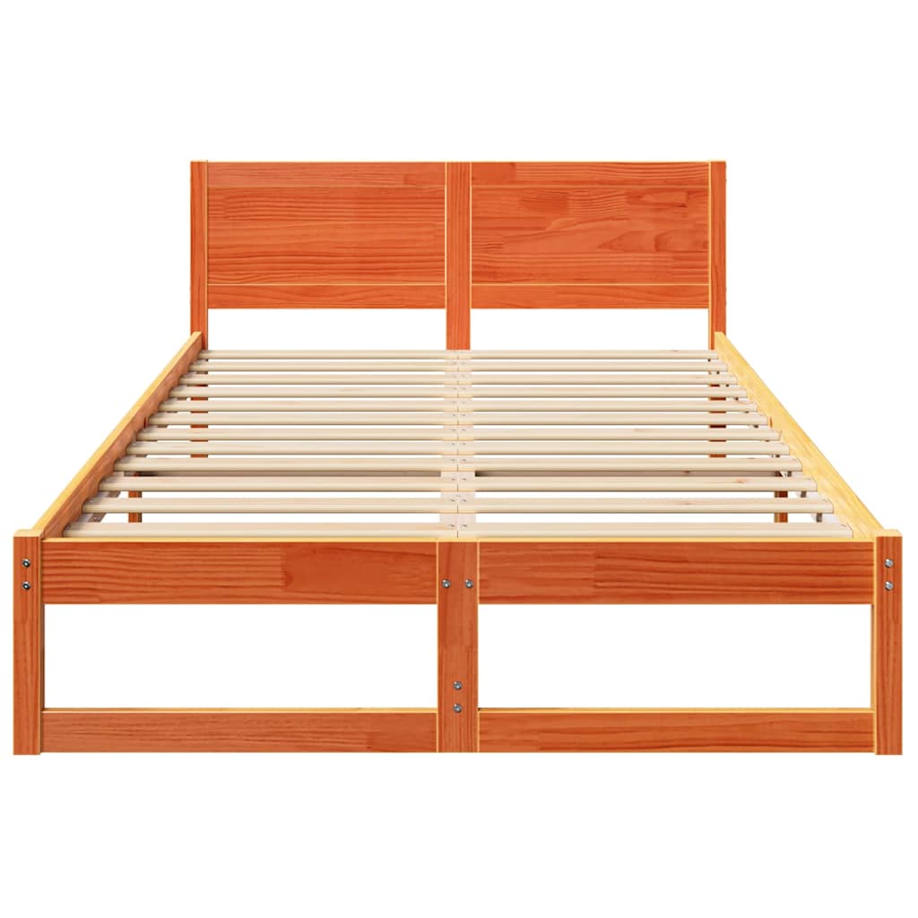 Sengestel med hovedgærde Voks brun 140 x 190 cm Massiv fyrretræ