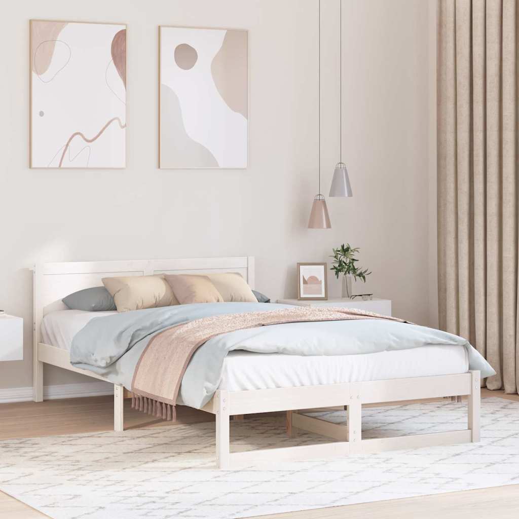 Sengestel med hovedgærde Hvid 135 x 190 cm Massiv fyrretræ