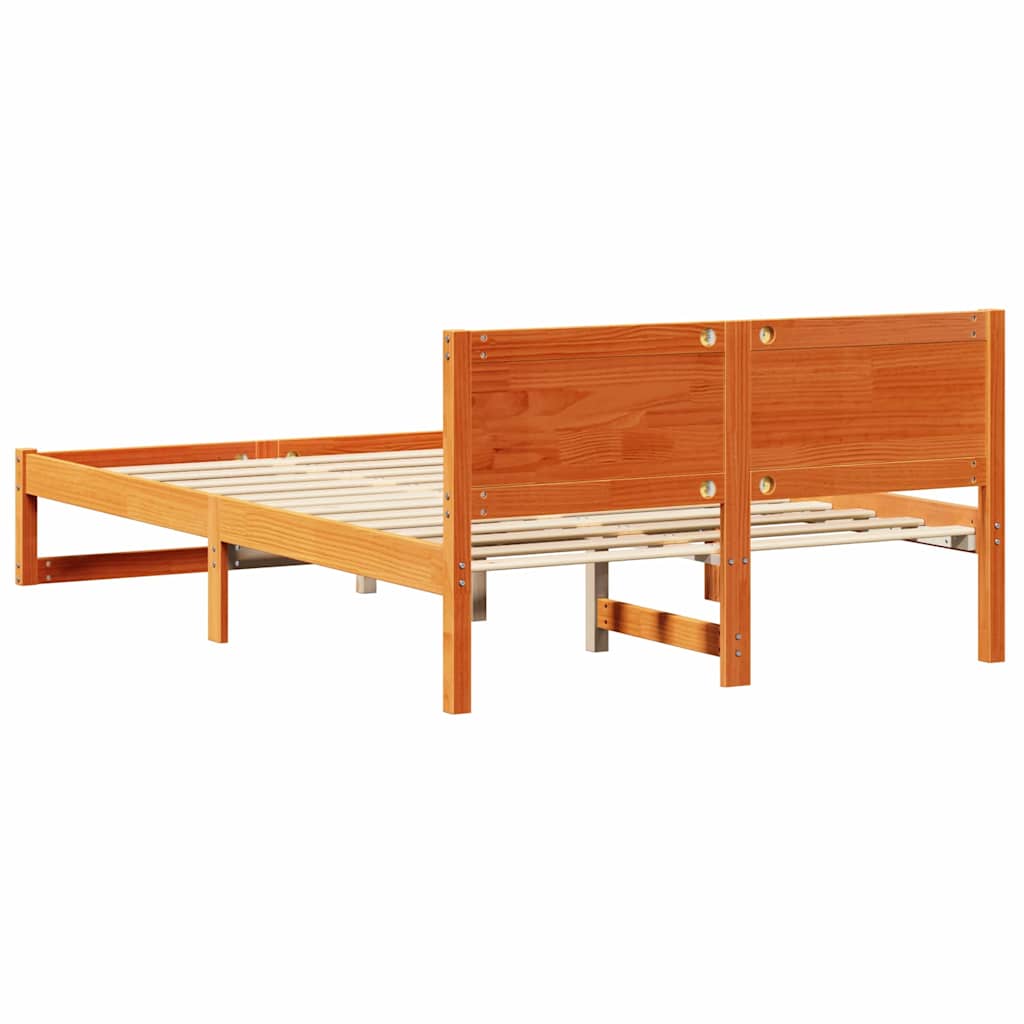 Sengestel med hovedgærde Voks brun 135 x 190 cm Massiv fyrretræ