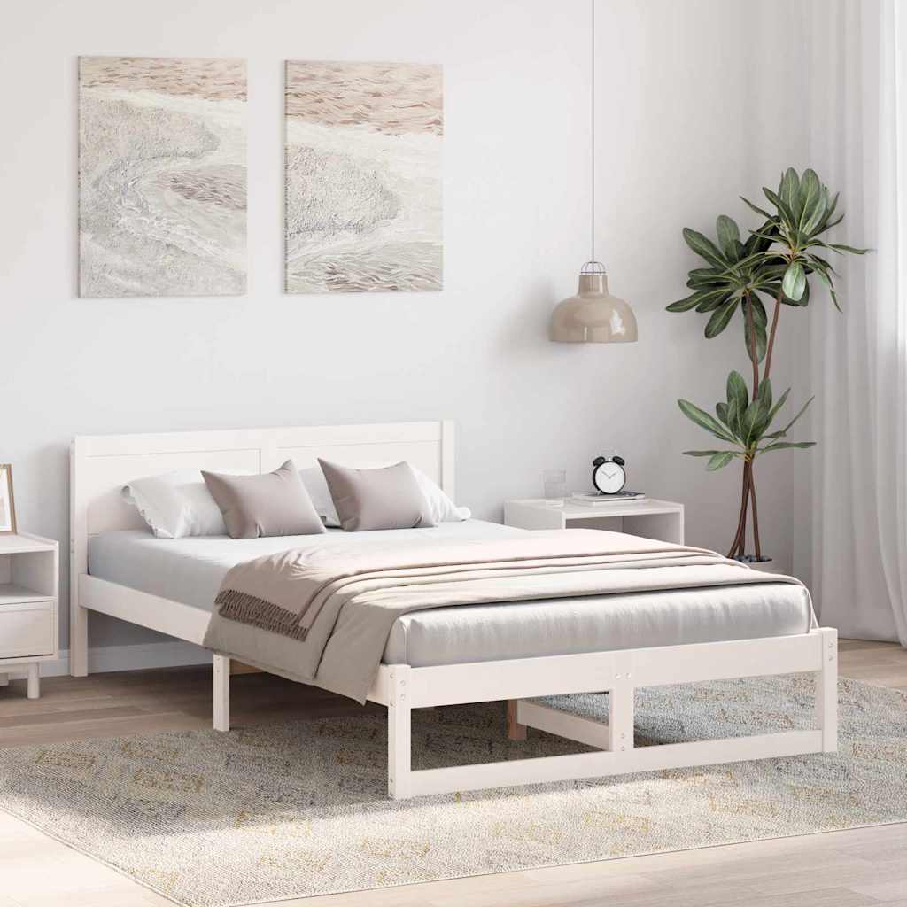 Sengestel med hovedgærde Hvid 120 x 190 cm Massiv fyrretræ