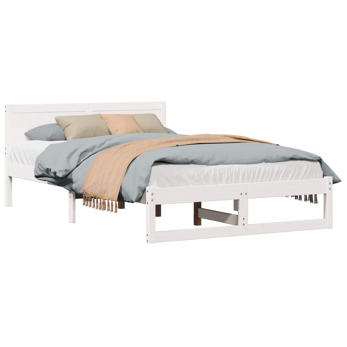 Sengestel med hovedgærde Hvid 120 x 190 cm Massiv fyrretræ