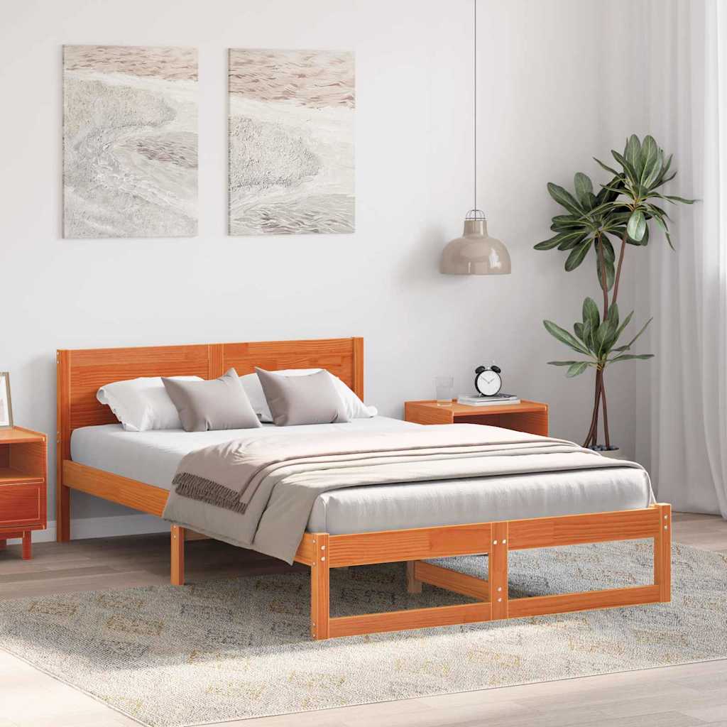Sengestel med hovedgærde Voks brun 120 x 190 cm Massiv fyrretræ