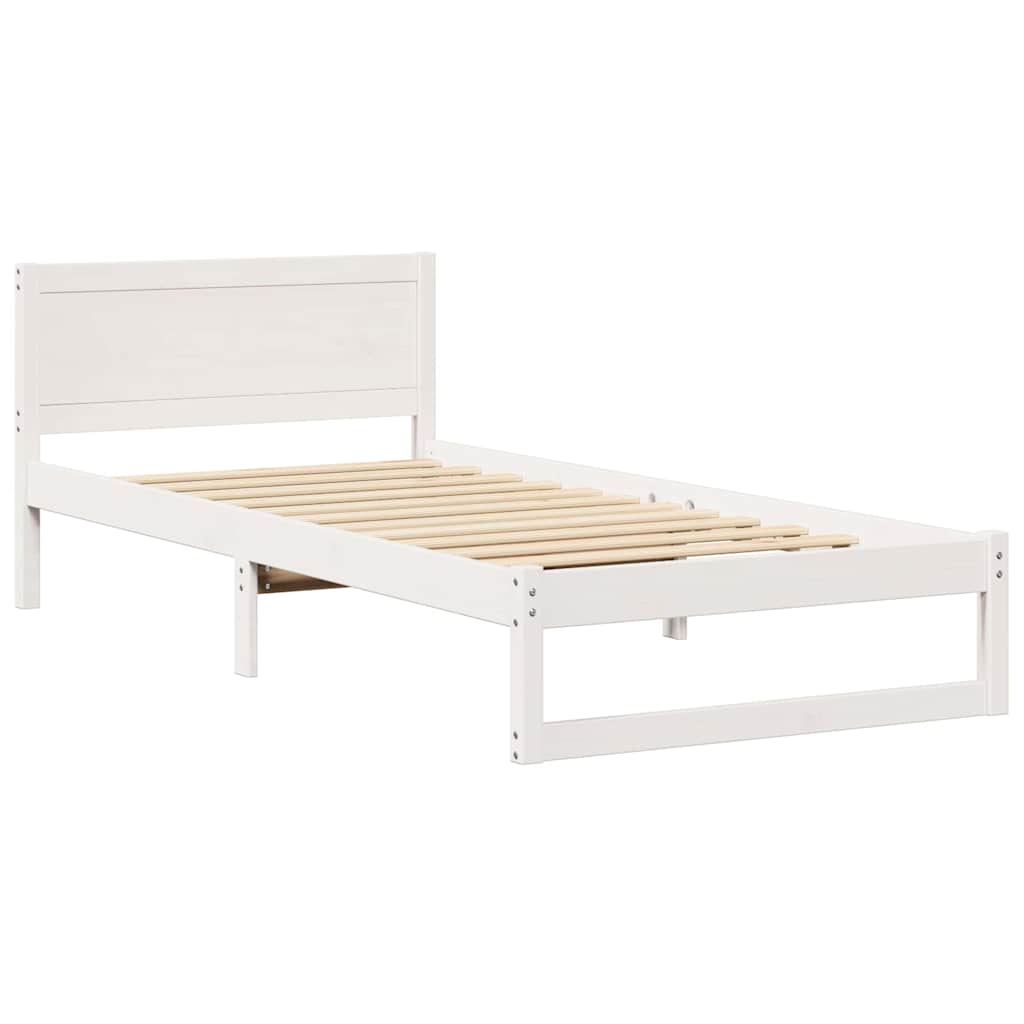 Sengestel med hovedgærde Hvid 100 x 200 cm Massiv fyrretræ