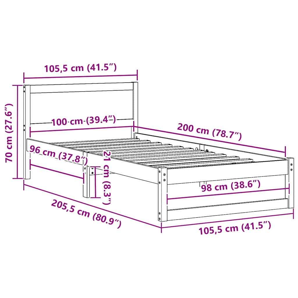 Sengestel med hovedgærde Voks brun 100 x 200 cm Massiv fyrretræ