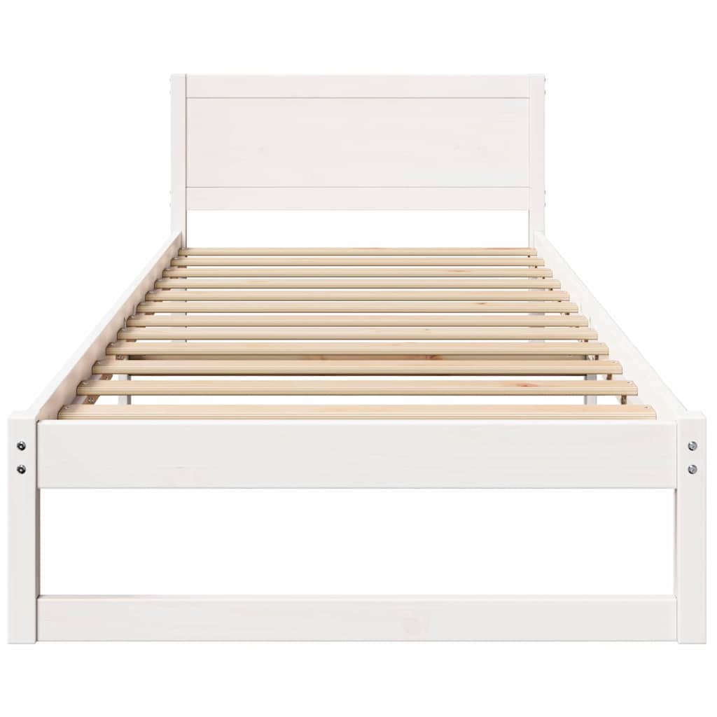 Sengestel med hovedgærde Hvid 90 x 200 cm Massiv fyrretræ