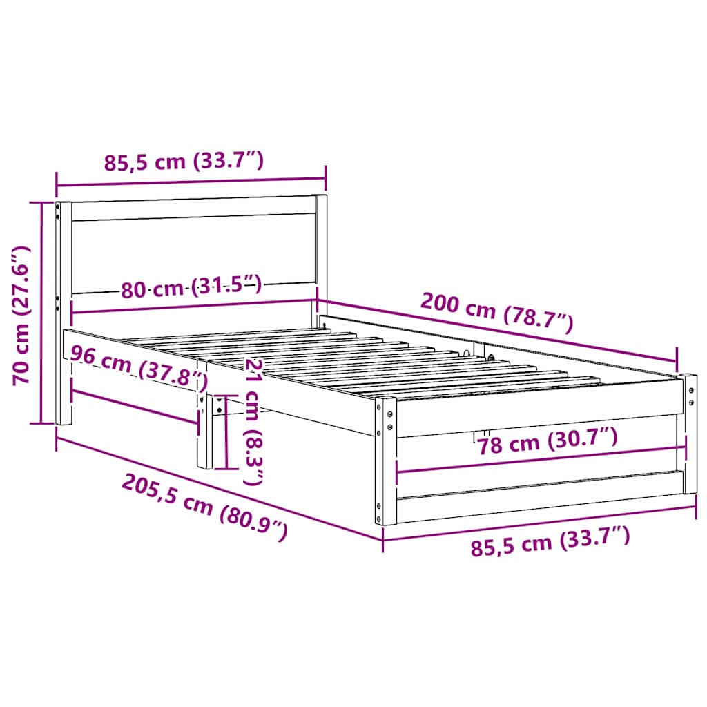 Sengestel med hovedgærde Voks brun 80 x 200 cm Massiv fyrretræ