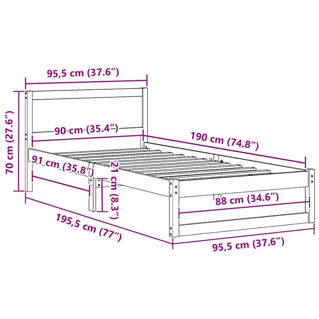 Sengestel Naturfarvet 90 x 190 cm Massiv fyrretræ