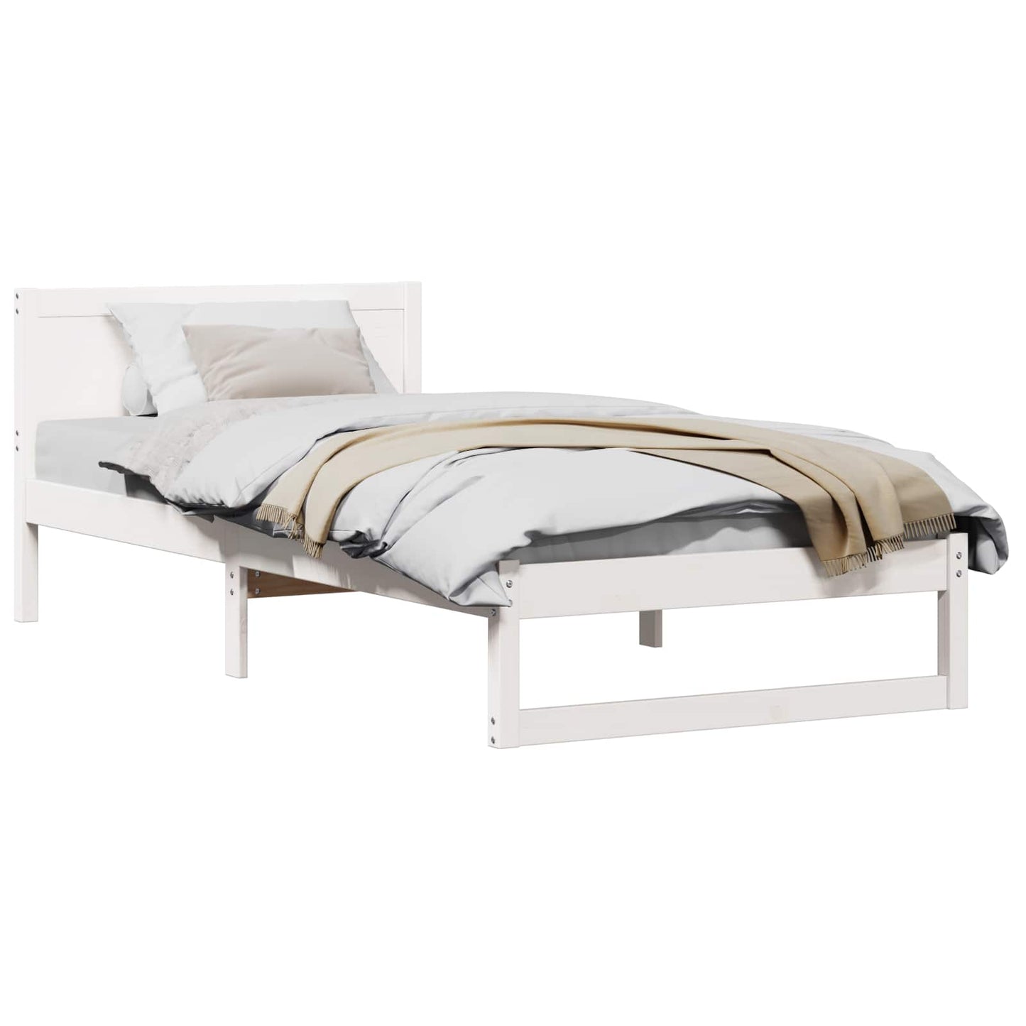 Sengestel med hovedgærde Hvid 90 x 190 cm Massiv fyrretræ
