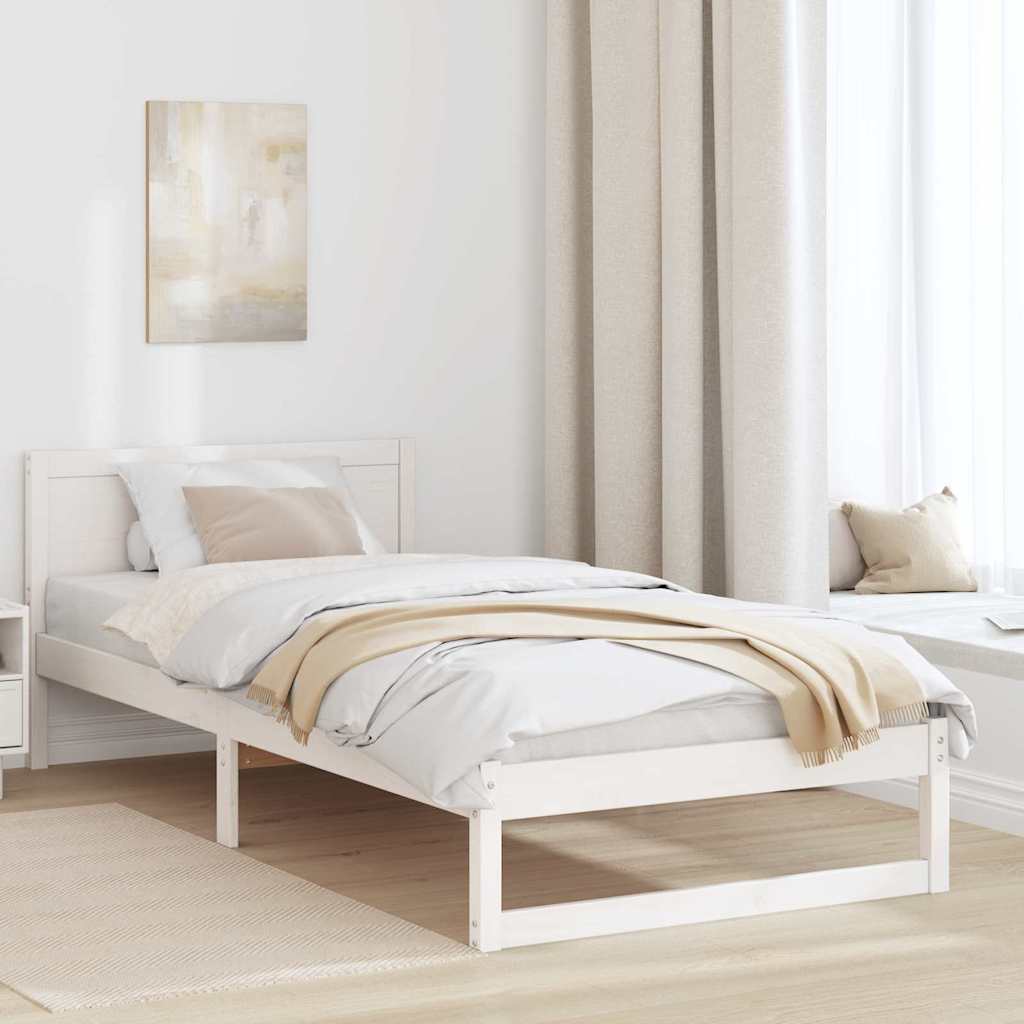 Sengestel med hovedgærde Hvid 75 x 190 cm Massiv fyrretræ