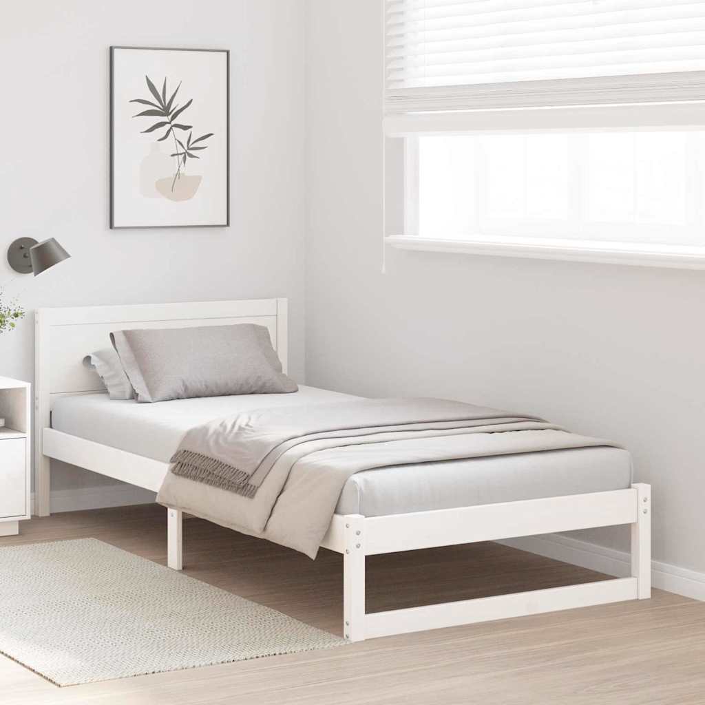 Sengestel med hovedgærde Hvid 75 x 190 cm Massiv fyrretræ