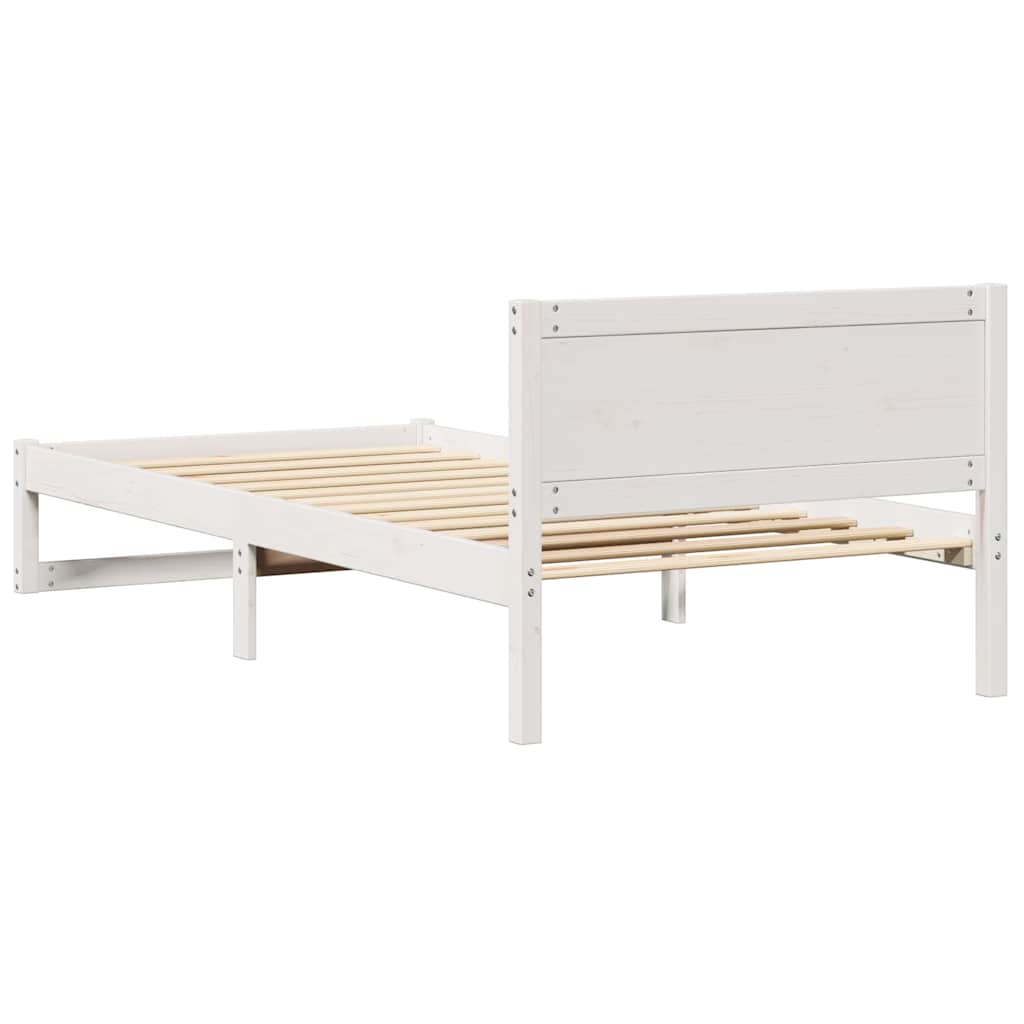 Sengestel med hovedgærde Hvid 75 x 190 cm Massiv fyrretræ
