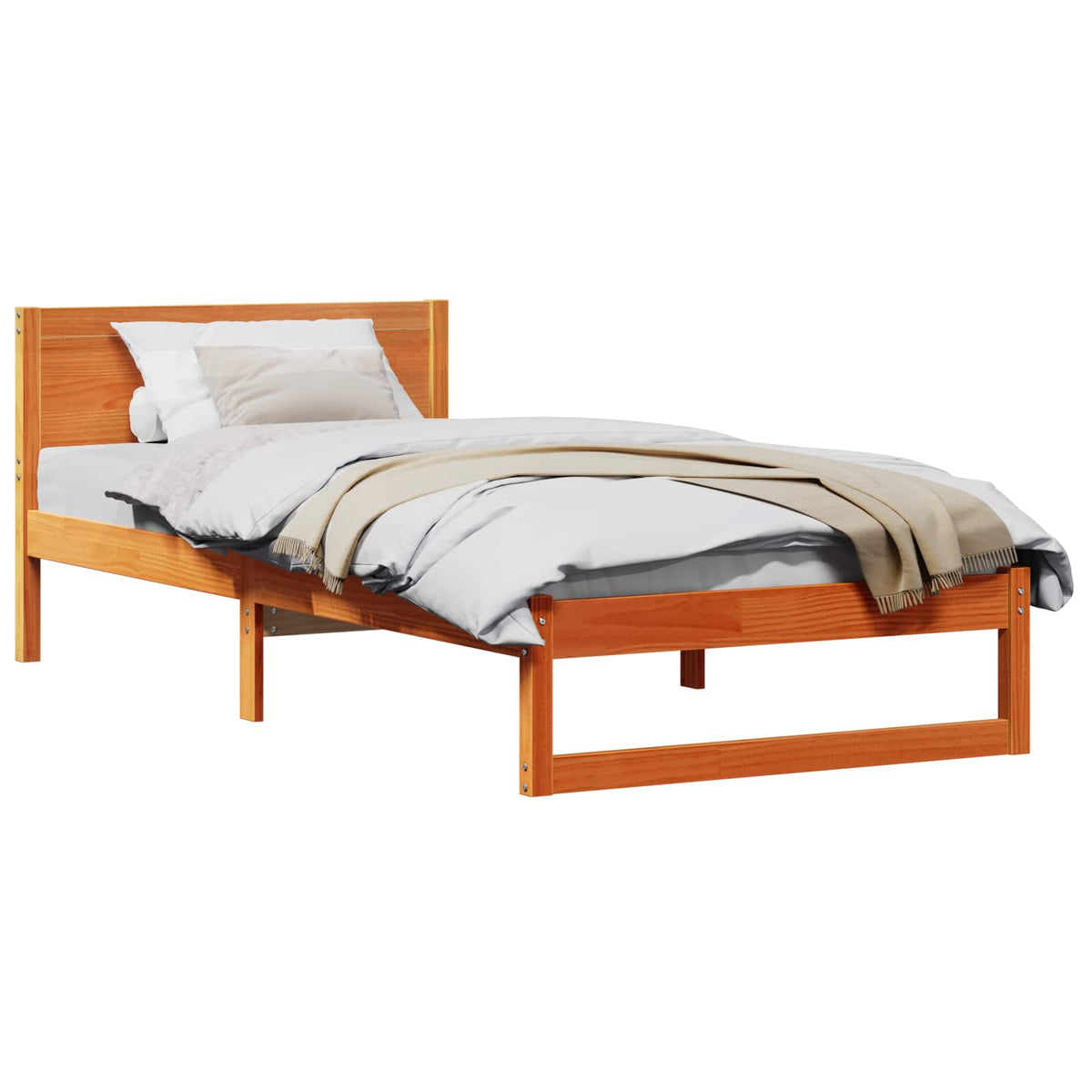 Sengestel med hovedgærde Voks brun 75 x 190 cm Massiv fyrretræ