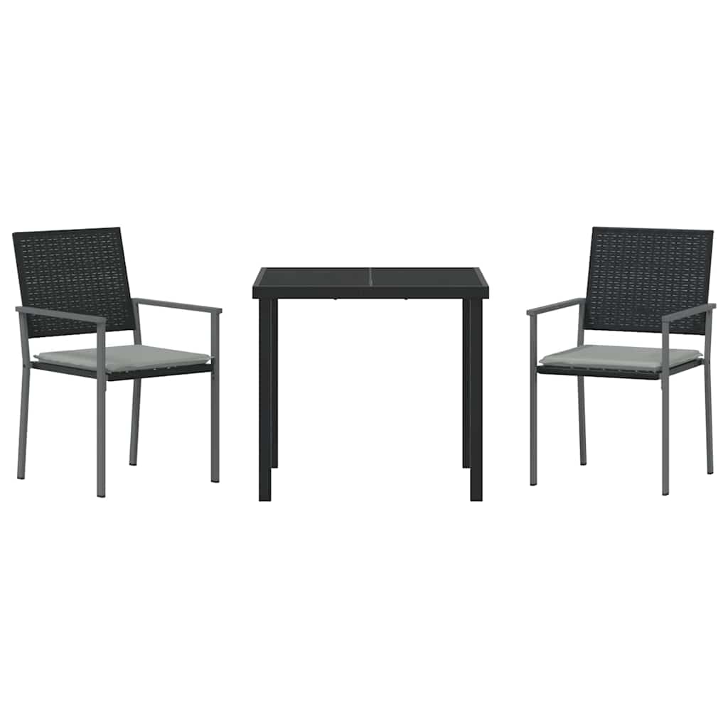 Have Spisebordssæt 3 stk. Sort og Lys Grå PE Rattan