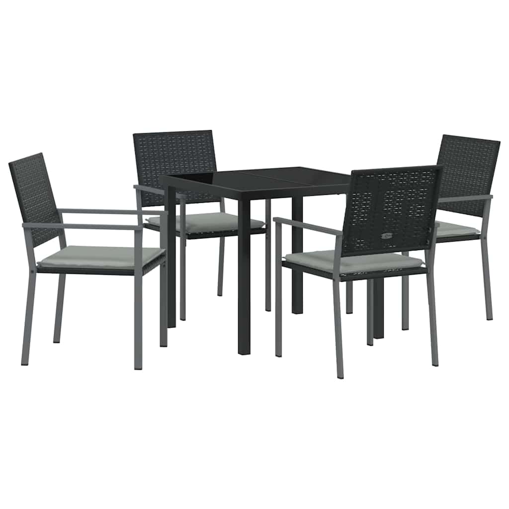 Have Spisebordssæt 5 stk. Sort og Lys Grå PE Rattan