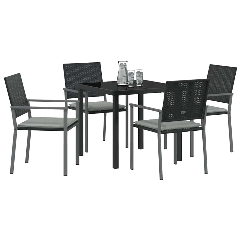 Have Spisebordssæt 5 stk. Sort og Lys Grå PE Rattan