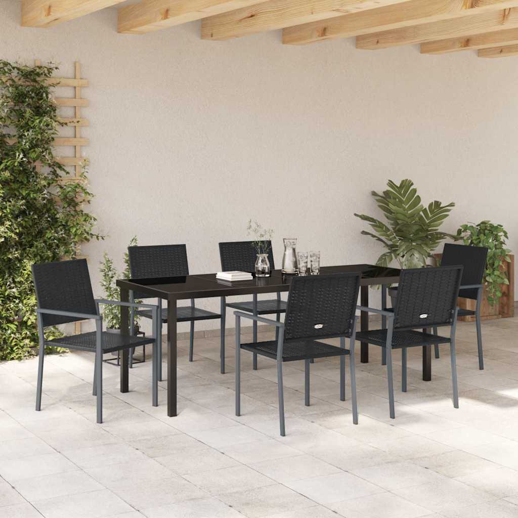Have Spisebordssæt 7 stk. Sort PE Rattan