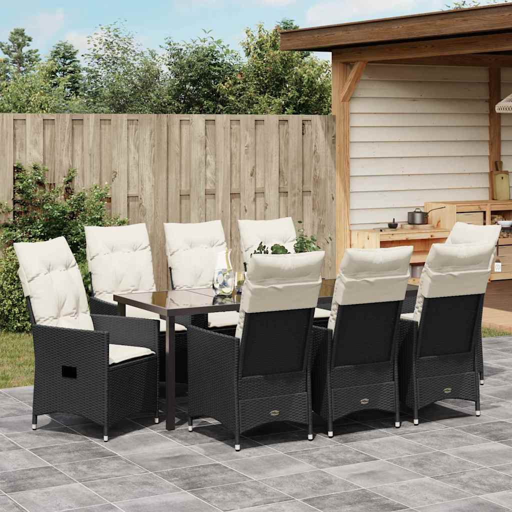 Have Spisebordssæt 9 stk. Sort polyrattan