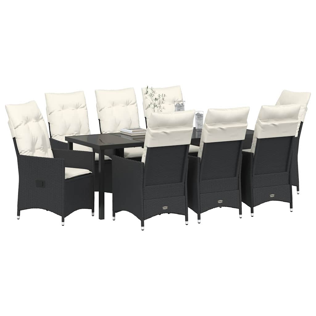 Have Spisebordssæt 9 stk. Sort polyrattan