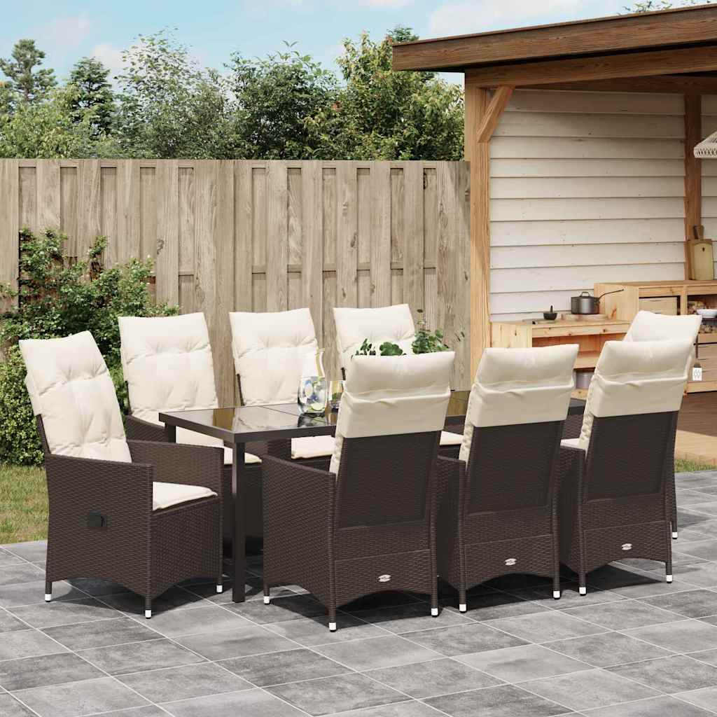 Have Spisebordssæt 9 stk. Brun polyrattan