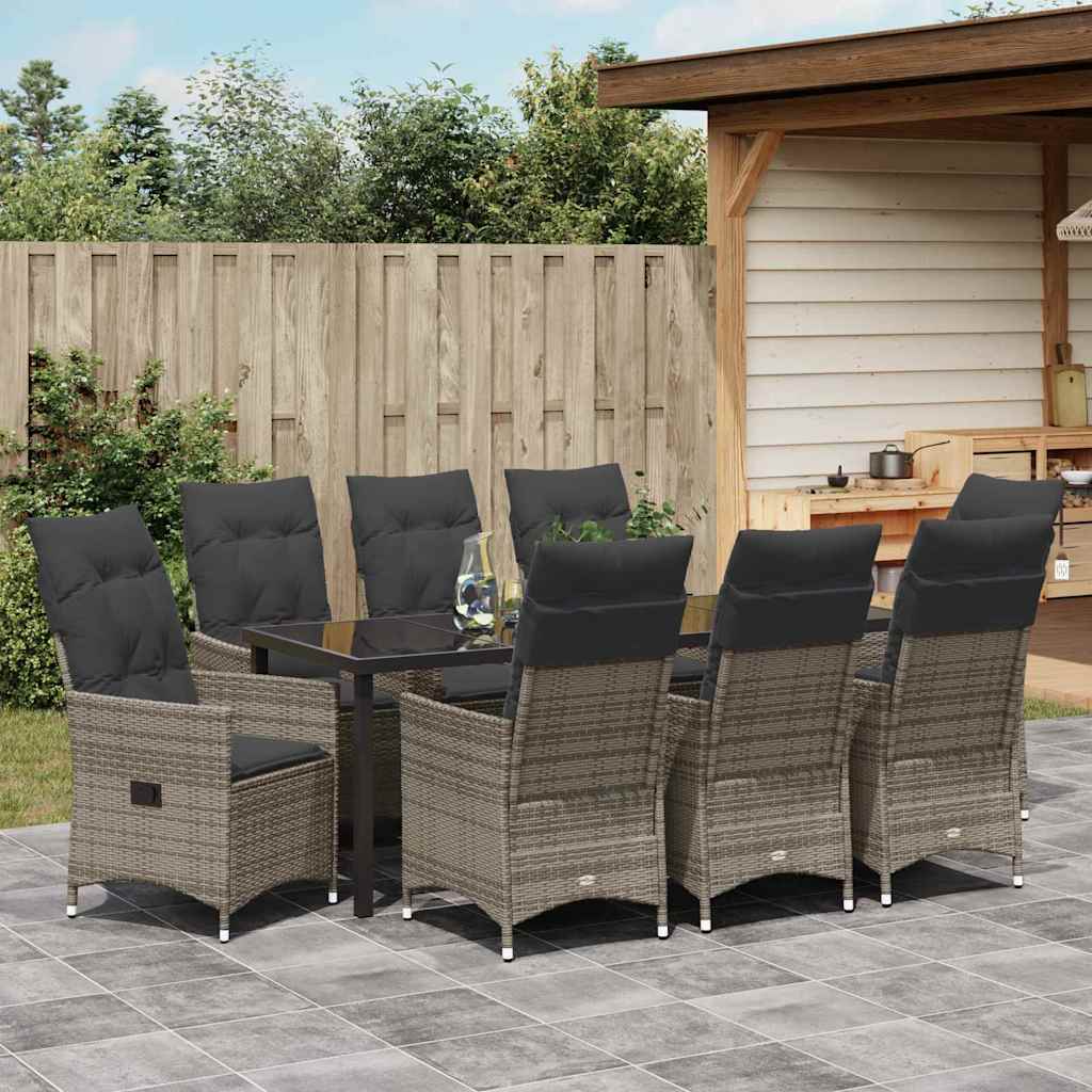 Have Spisebordssæt 9 stk. Grå polyrattan