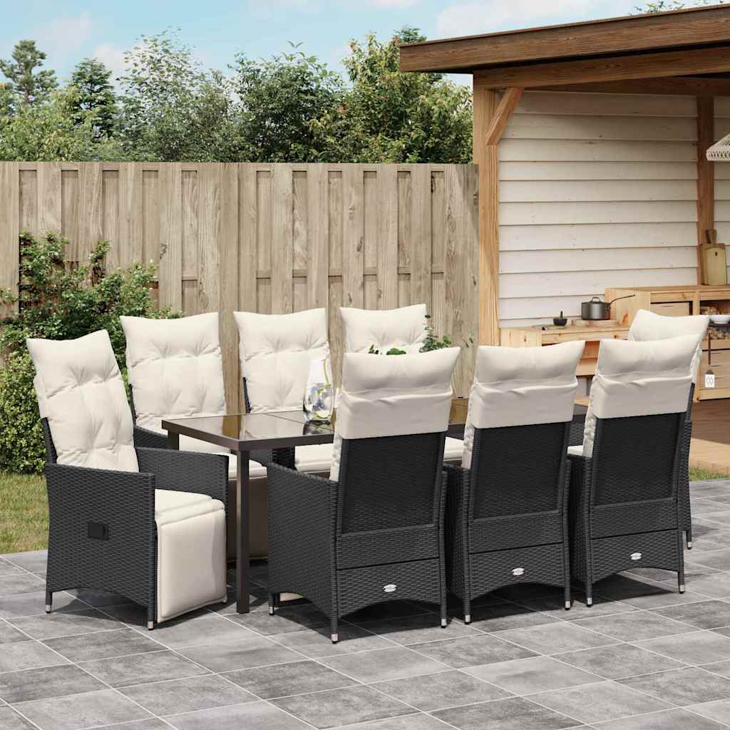 Have Spisebordssæt 9 stk. Sort polyrattan