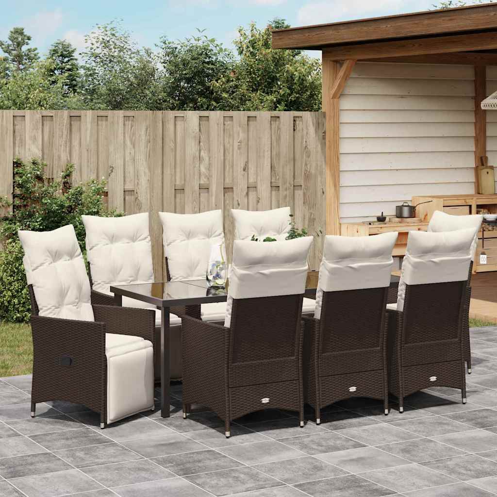 Have Spisebordssæt 9 stk. Brun polyrattan