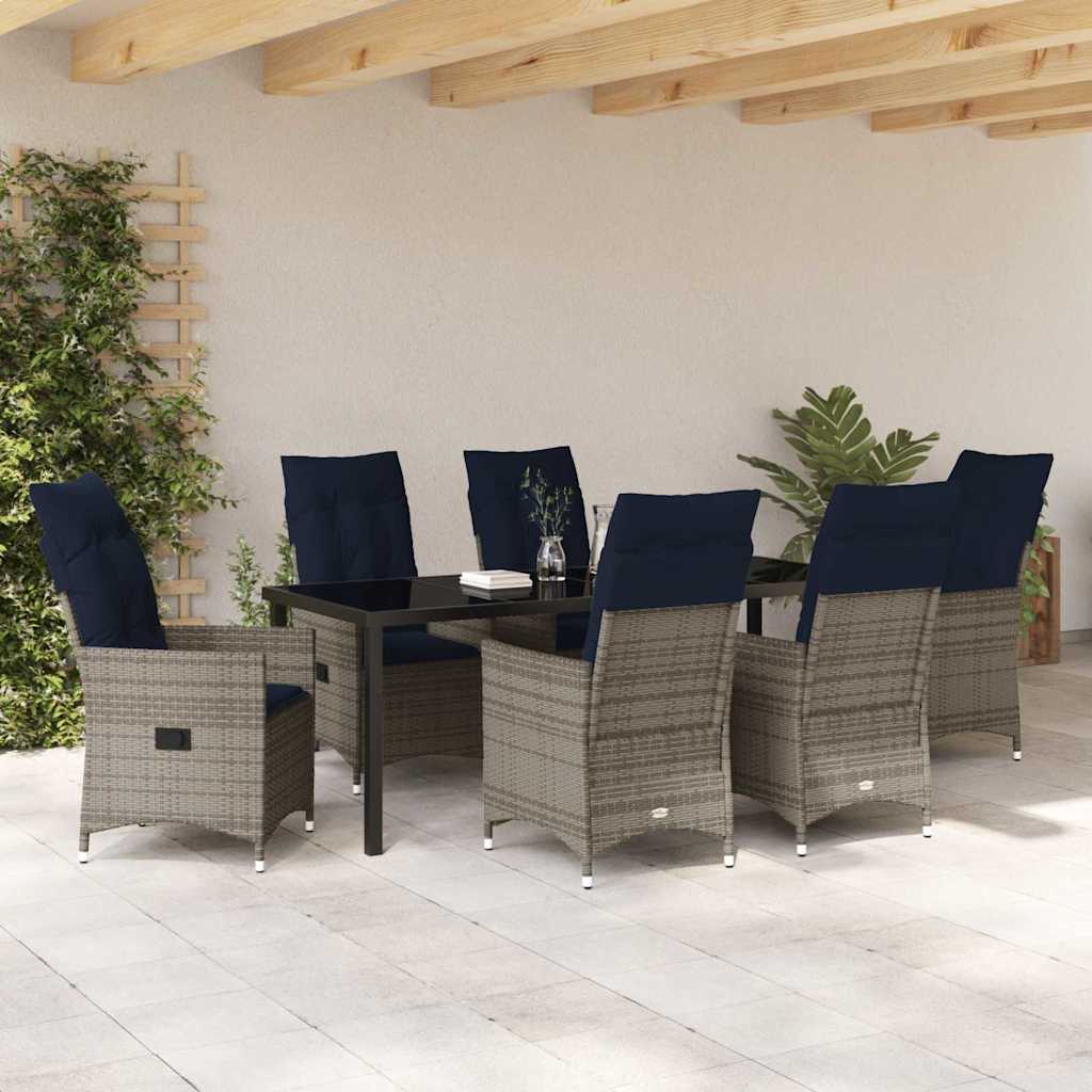 Bord- og stol sæt 7 stk. Grå PE Rattan