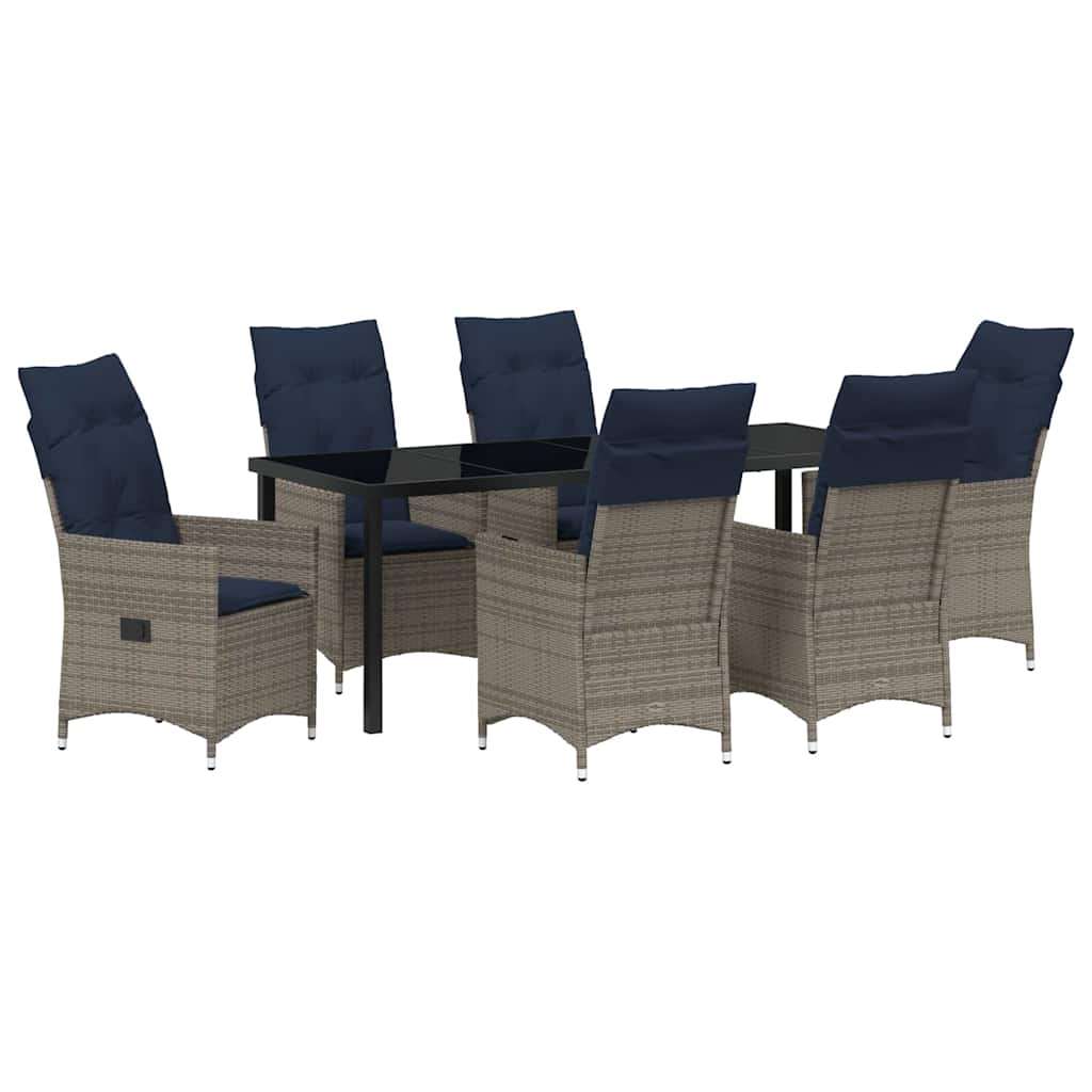 Bord- og stol sæt 7 stk. Grå PE Rattan