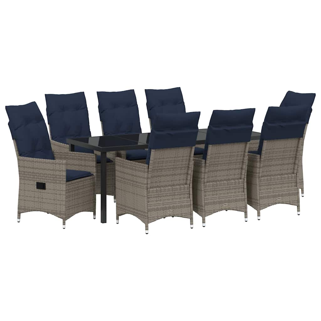Bord- og stol sæt 9 stk. Grå PE Rattan