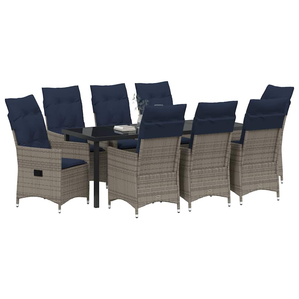 Bord- og stol sæt 9 stk. Grå PE Rattan