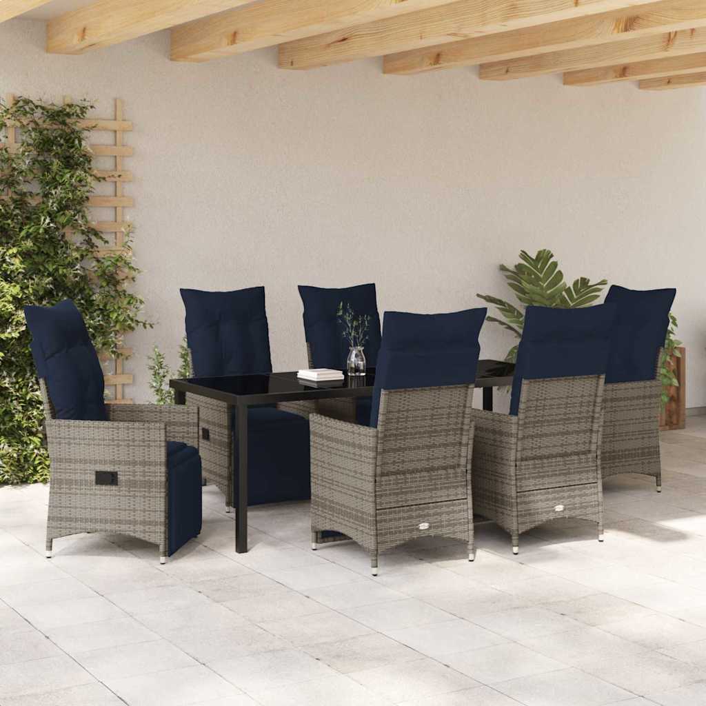 Bord- og stol sæt 7 stk. Grå PE Rattan