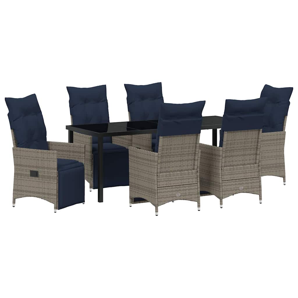 Bord- og stol sæt 7 stk. Grå PE Rattan