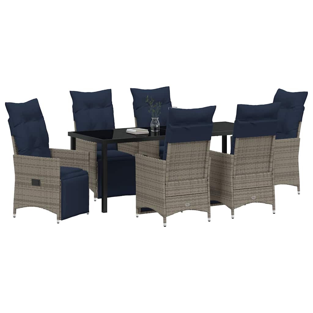 Bord- og stol sæt 7 stk. Grå PE Rattan