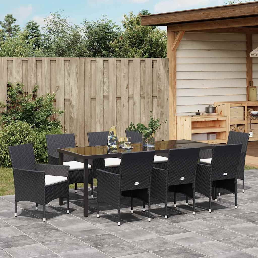 Have Spisebordssæt 9 stk. Sort polyrattan