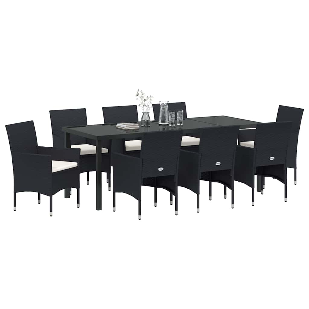 Have Spisebordssæt 9 stk. Sort polyrattan
