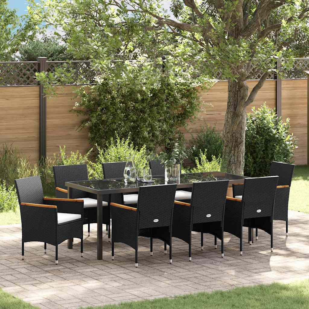 Have Spisebordssæt 9 stk. Sort polyrattan