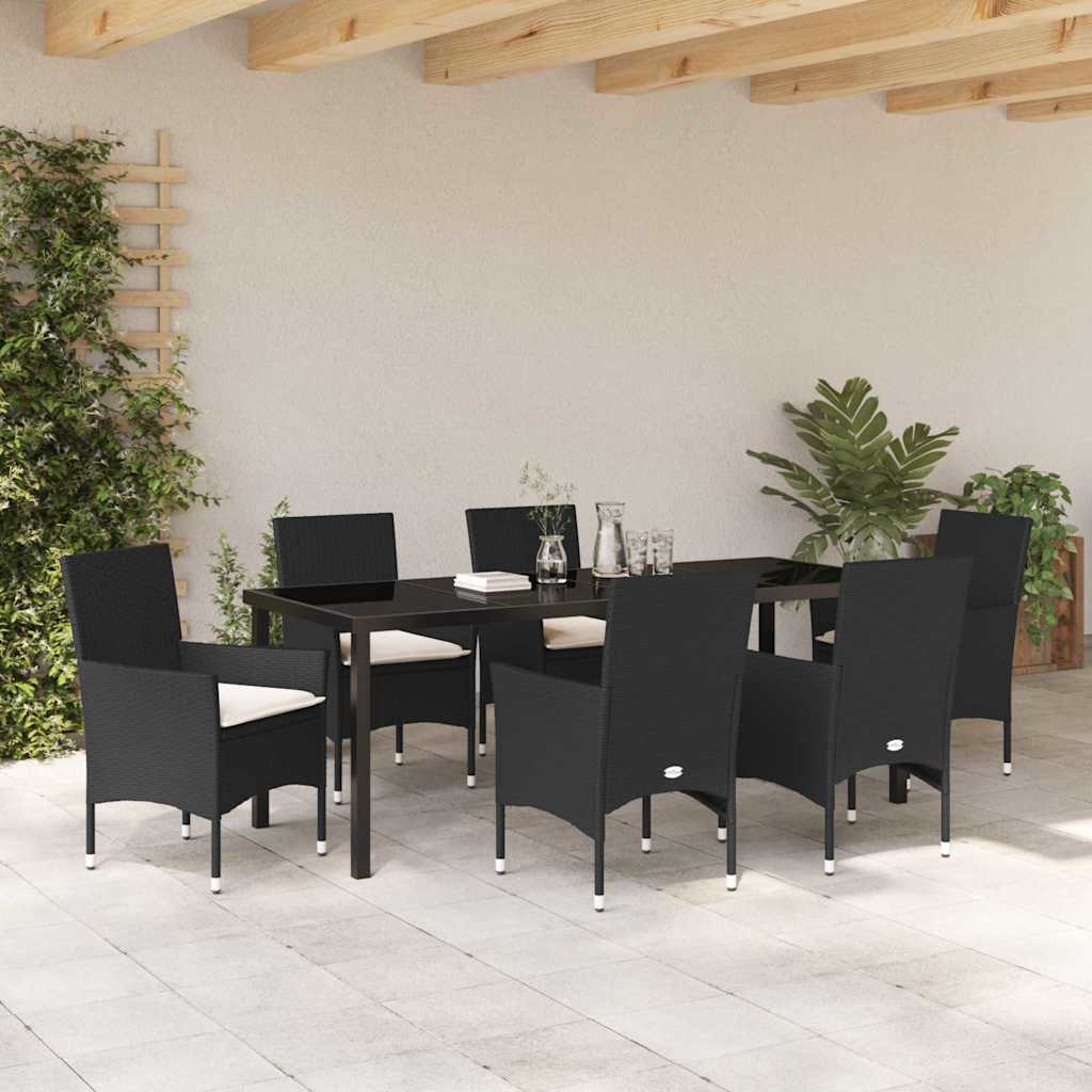 Have Spisebordssæt 7 stk. Sort polyrattan