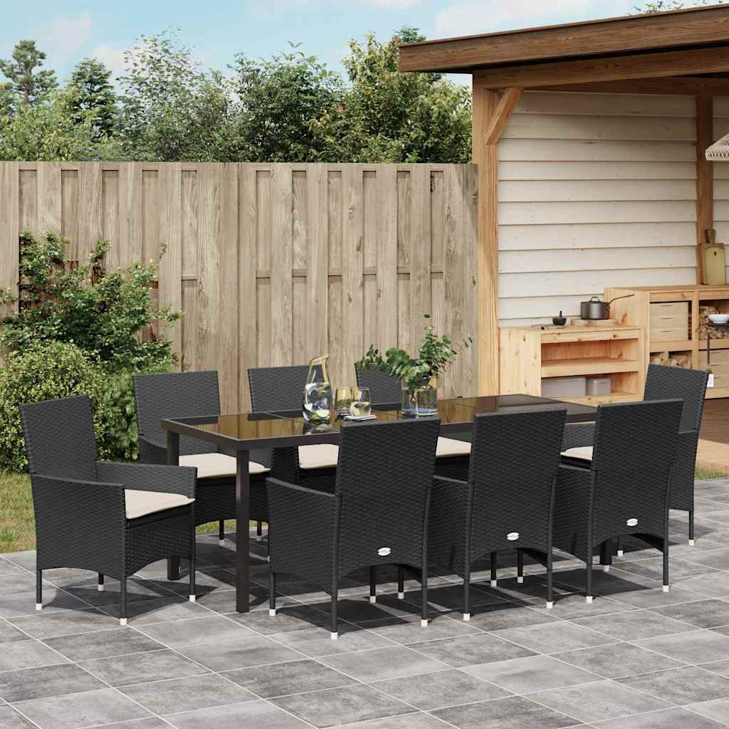 Have Spisebordssæt 9 stk. Sort polyrattan