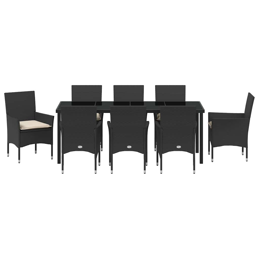 Have Spisebordssæt 9 stk. Sort polyrattan
