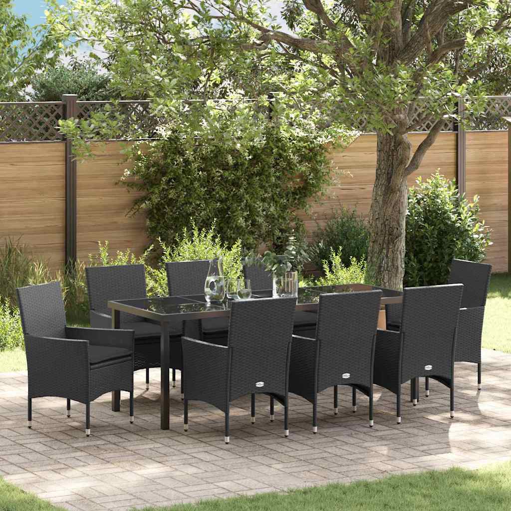 Have Spisebordssæt 9 stk. Sort polyrattan