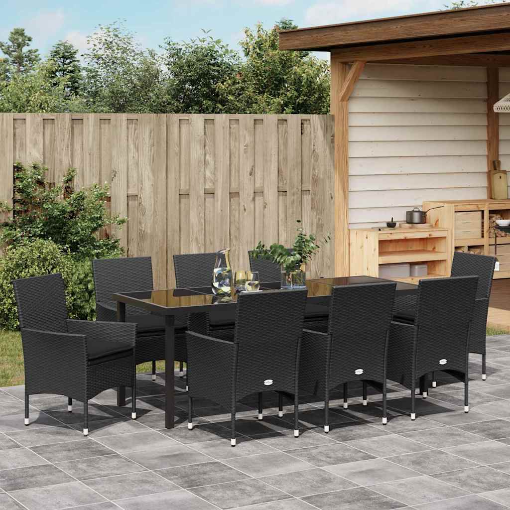 Have Spisebordssæt 9 stk. Sort polyrattan