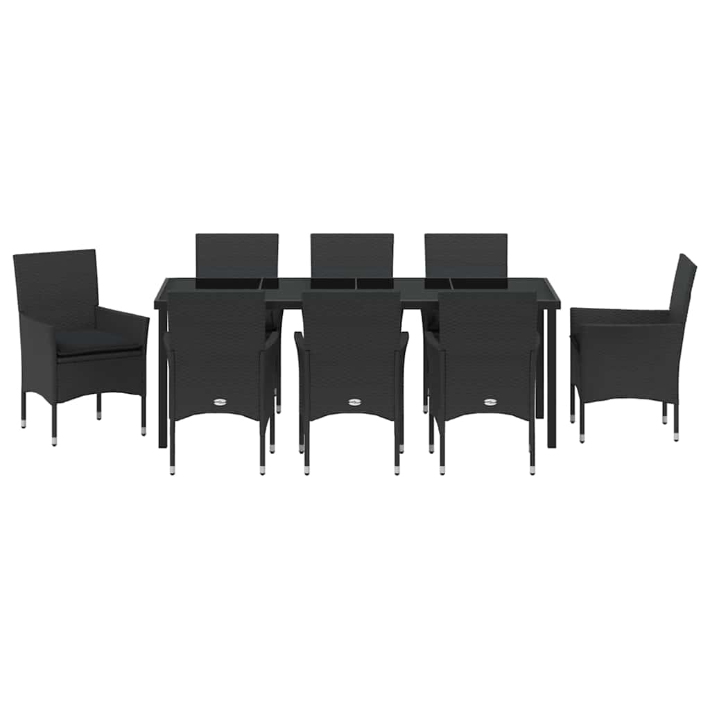 Have Spisebordssæt 9 stk. Sort polyrattan