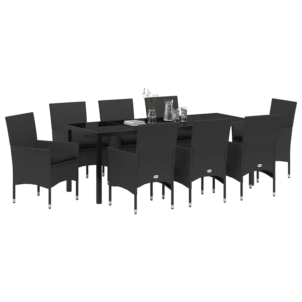 Have Spisebordssæt 9 stk. Sort polyrattan