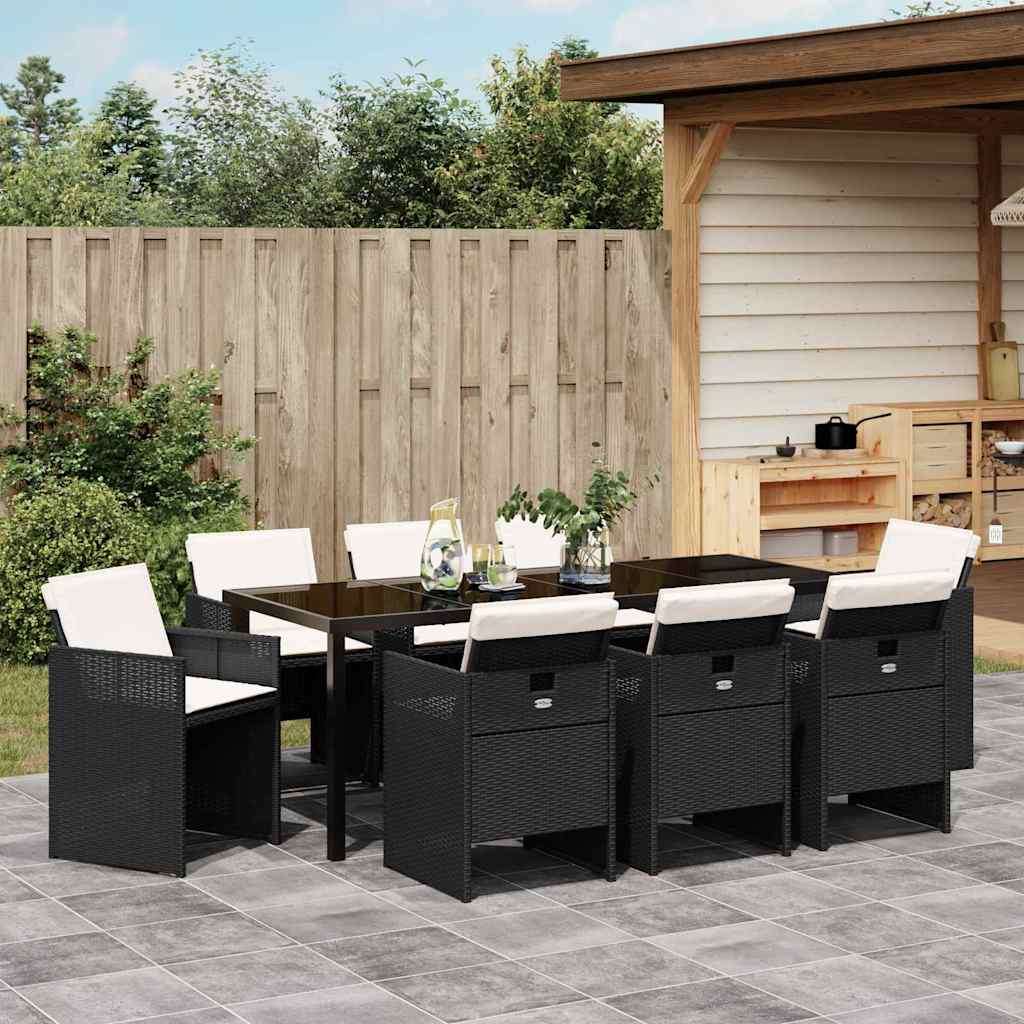 Have Spisebordssæt 9 stk. Sort polyrattan