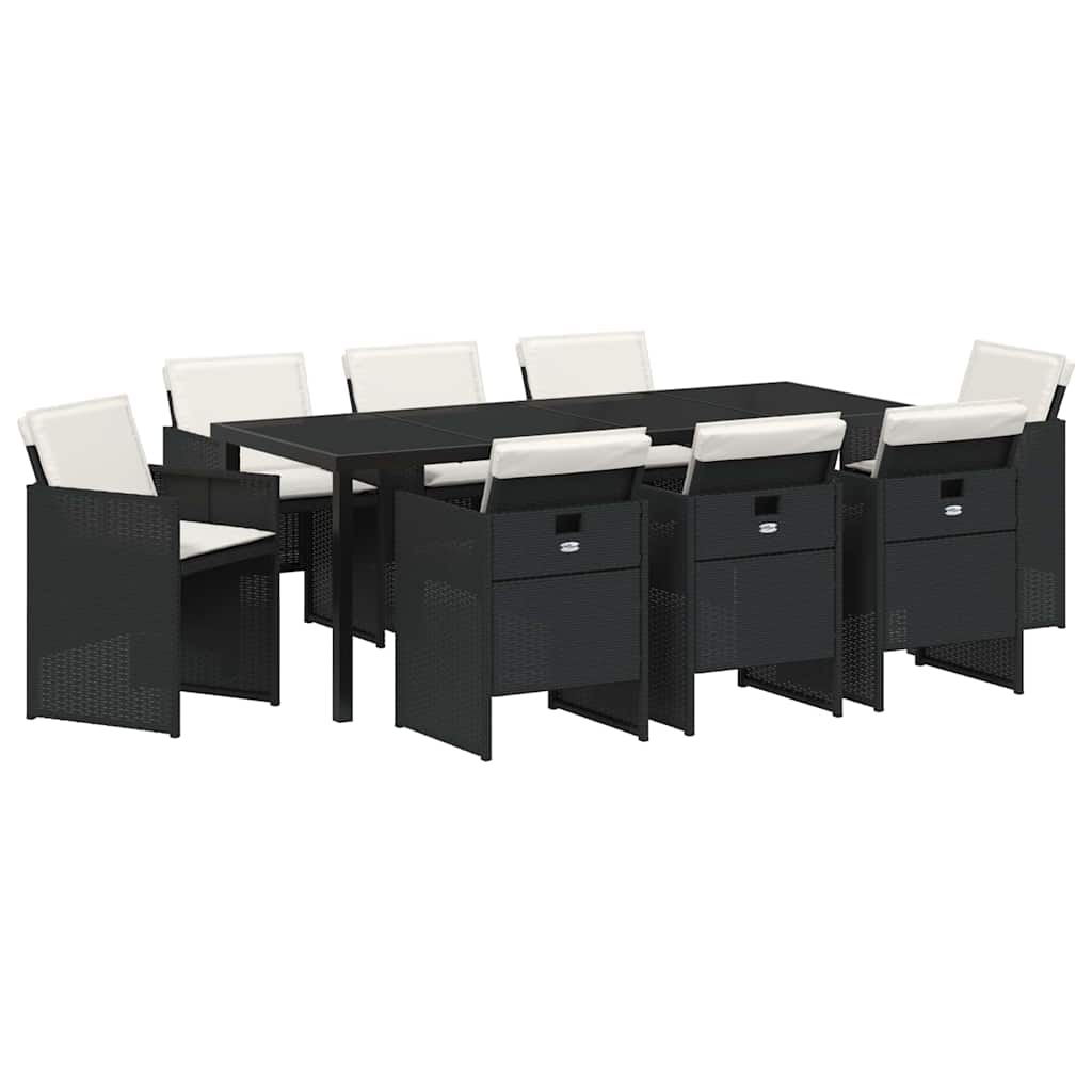 Have Spisebordssæt 9 stk. Sort polyrattan